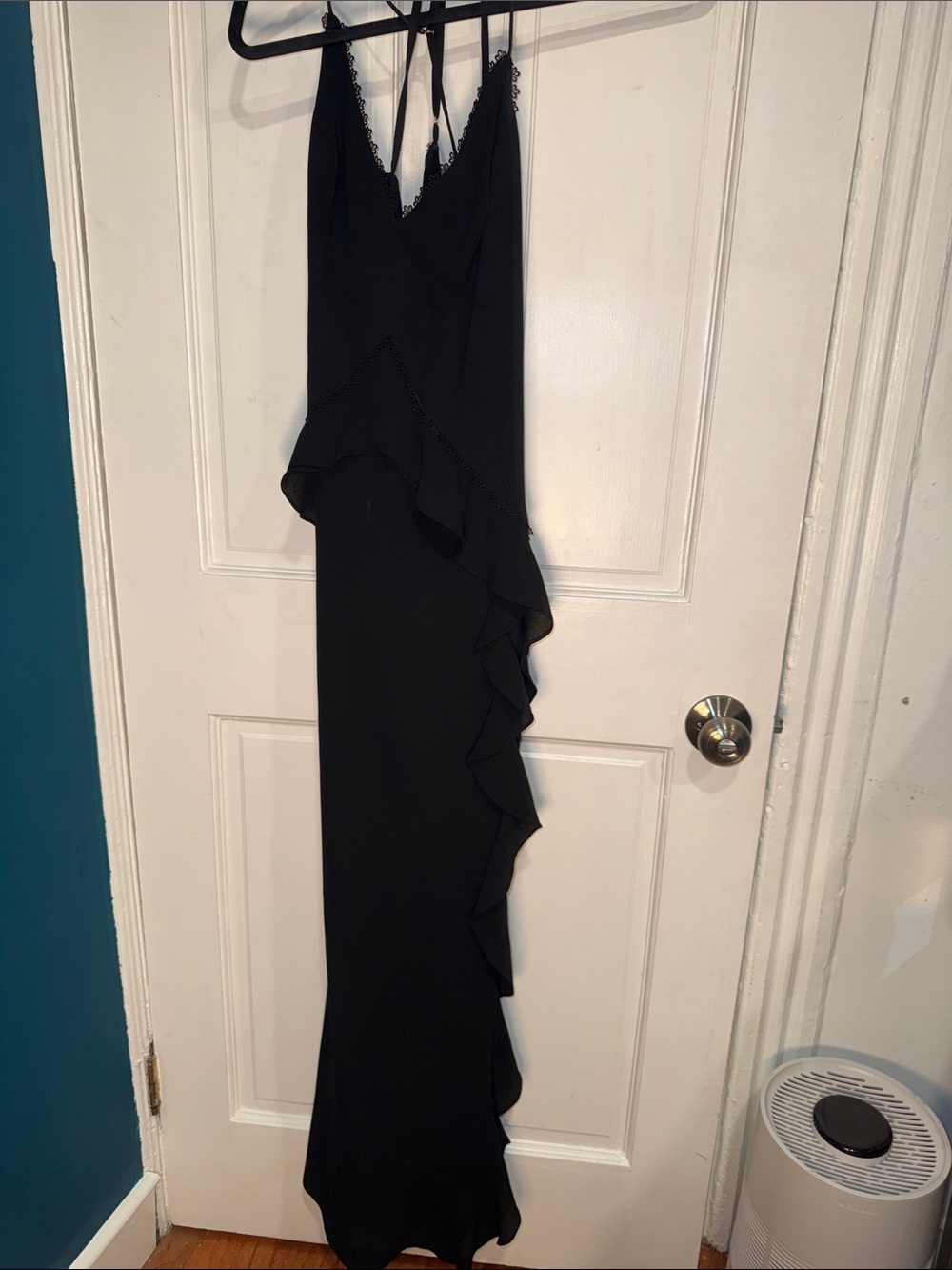 Black Ruffle Maxi Slip Dress - Women